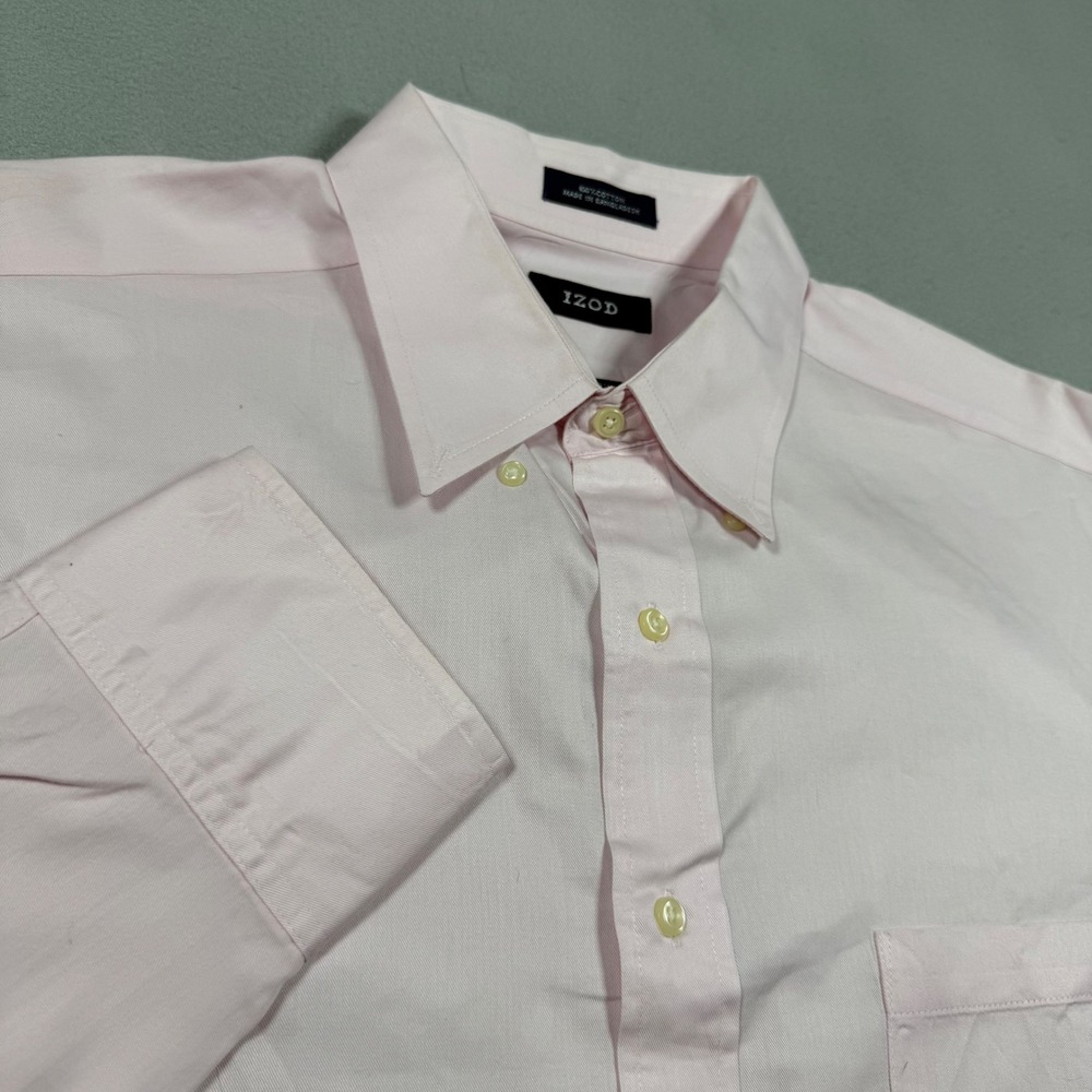 IZOD Mens Light Pink Long Sleeve Button Down Dress Shirt XL 17.5 34/35 Cotton